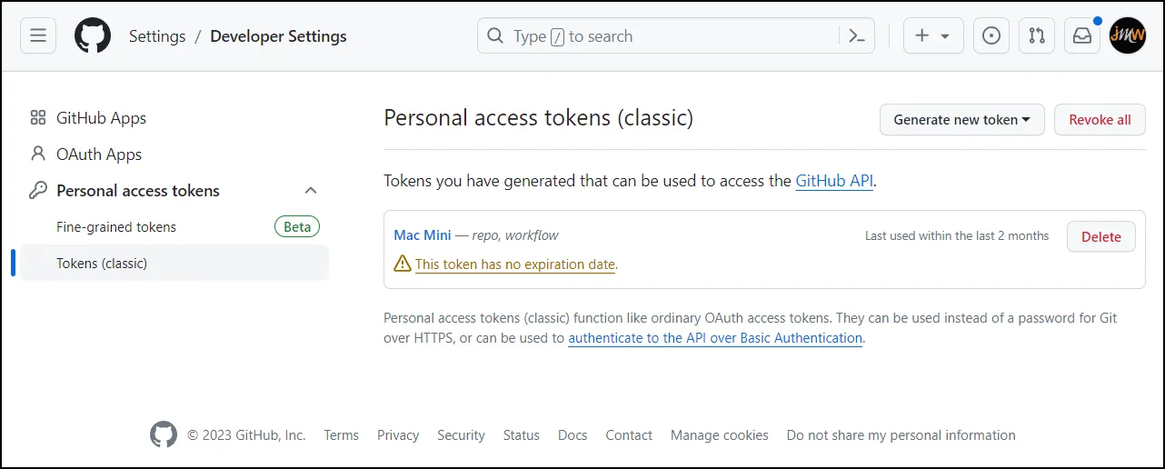 GitHub Personal Access Token List