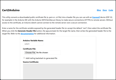 Cert2Arduino page