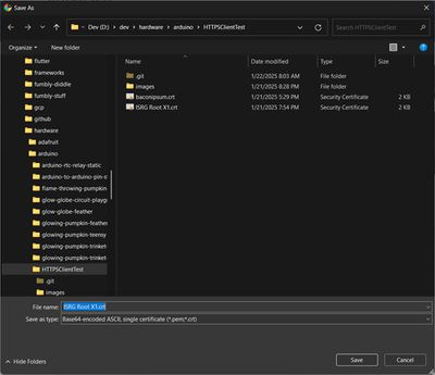 Certificate export dialog