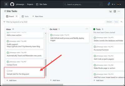GitHub Project Board New Task