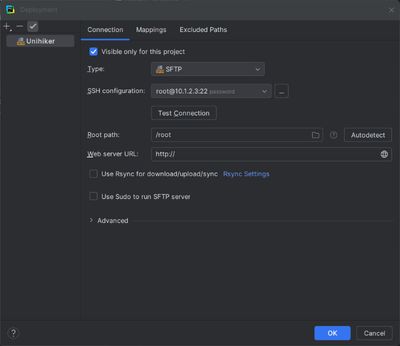 PyCharm Deployment Configuration with an SSH Configuration configured