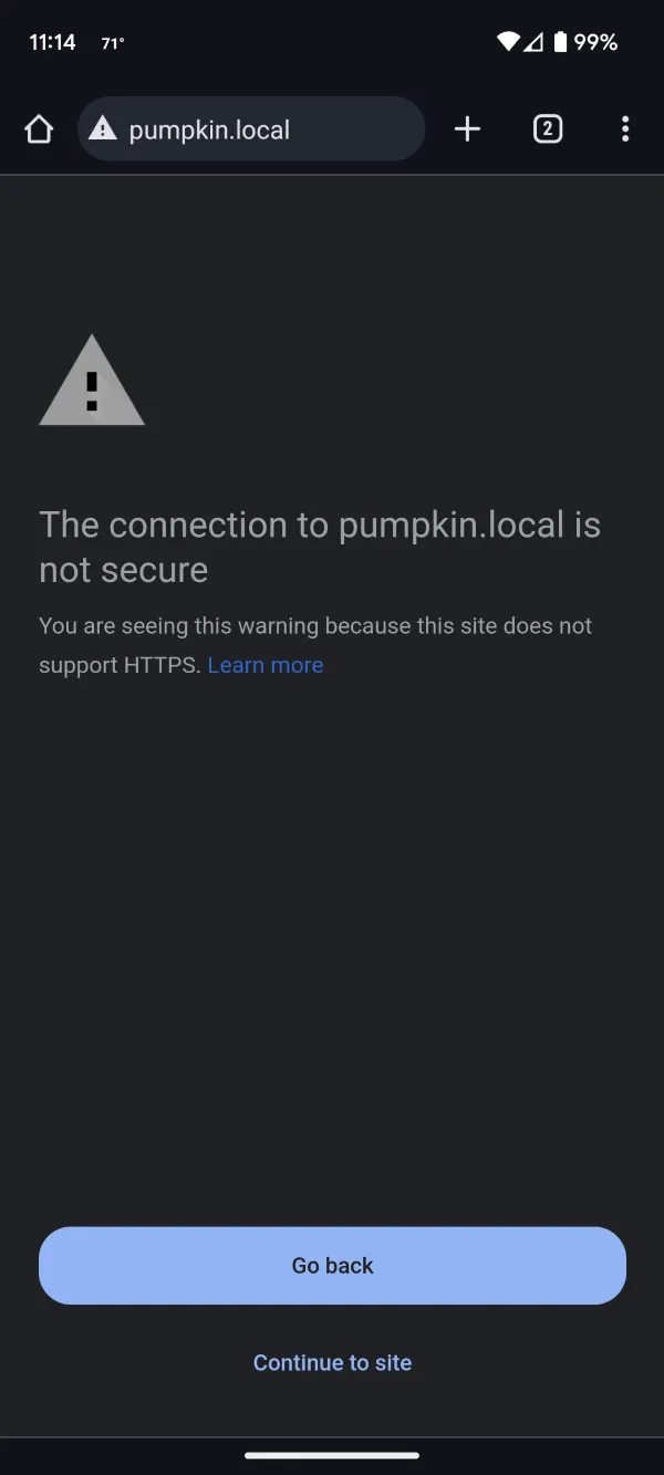 Android Chrome Security Warning