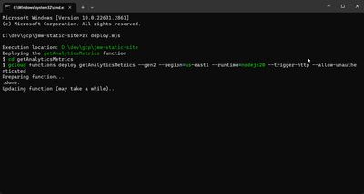 A terminal window executing the deploy script