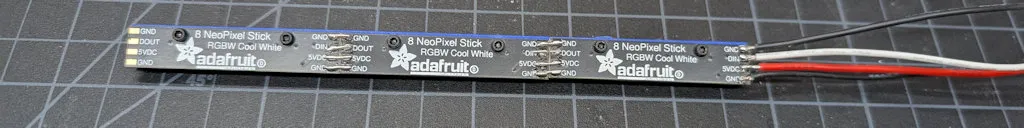 An image of the three NeoPixel Sticks soldered together