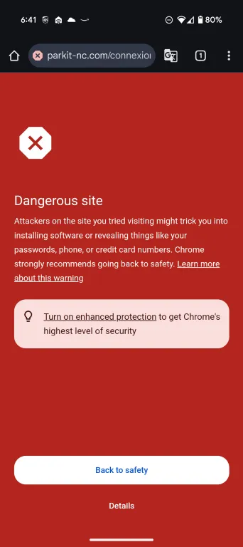 Browser's Danger warning