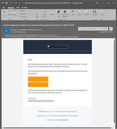 Screenshot of the fake Update Your Amazon Payment Information email
