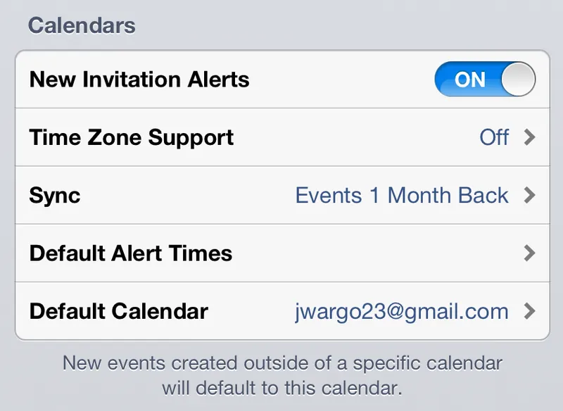 iOS Calendar Settings