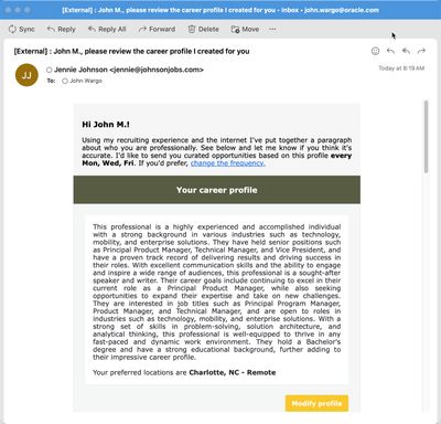 Recruiter spam message sent to my work account