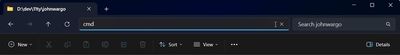 An image showing the `cmd` command entered in the folder location field