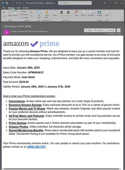 Bogus Amazon Prime email