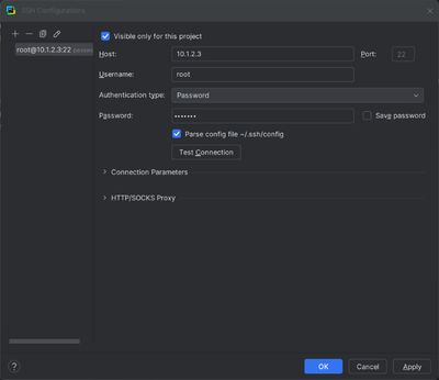 PyCharm SSH Configuration Settings