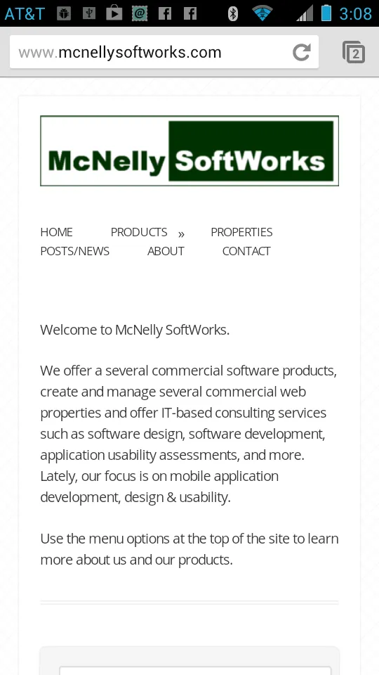McNelly SoftWorks Products Menu on an Android Device