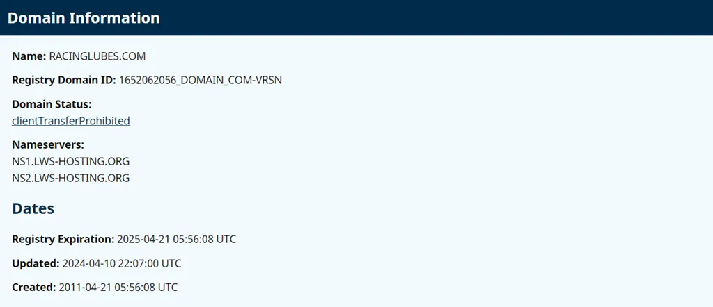 Domain registration information