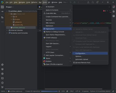 PyCharm Deployment menu