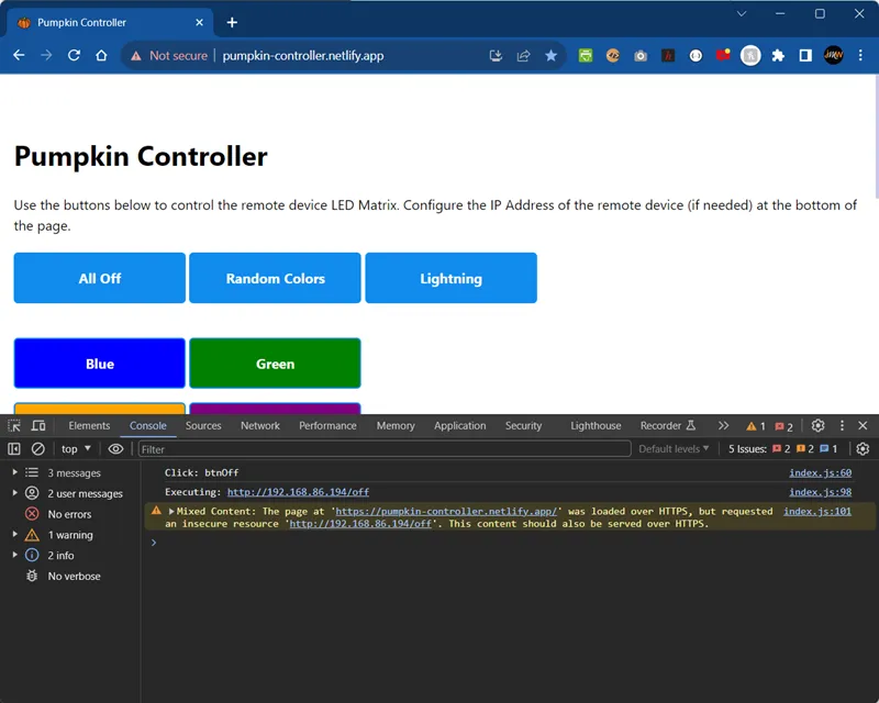 Pumpkin Controller web app hosted remotely