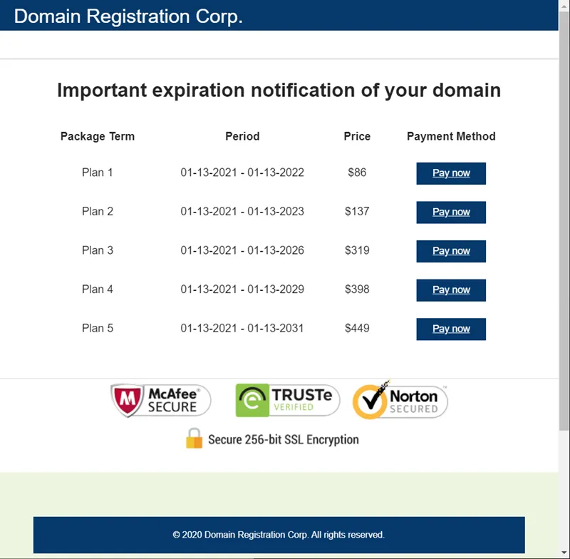 Fake Domain Registration