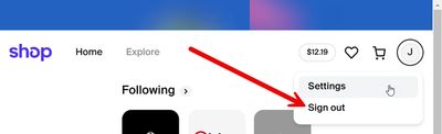 Shop App Sign Out option