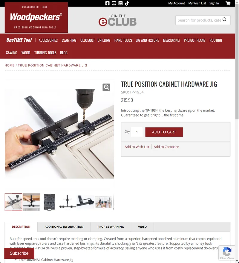 Woodpeckers True Position Cabinet Hardware Jig