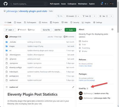 GitHub Module page with Used By