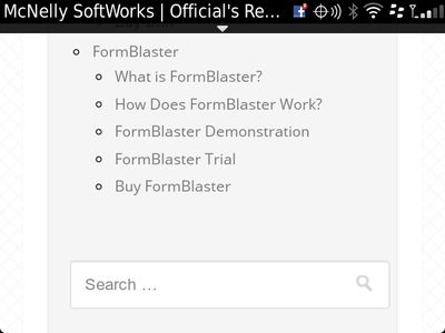 McNelly SoftWorks Products Menu on the BlackBerry Browser