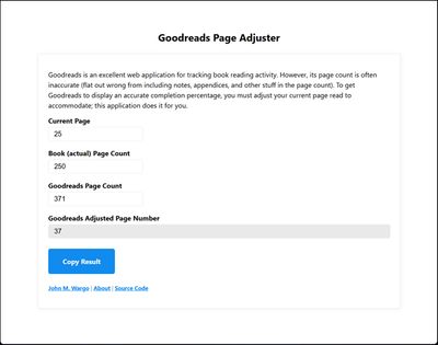 An image showing the new and improved Goodreads Page Adjuster app
