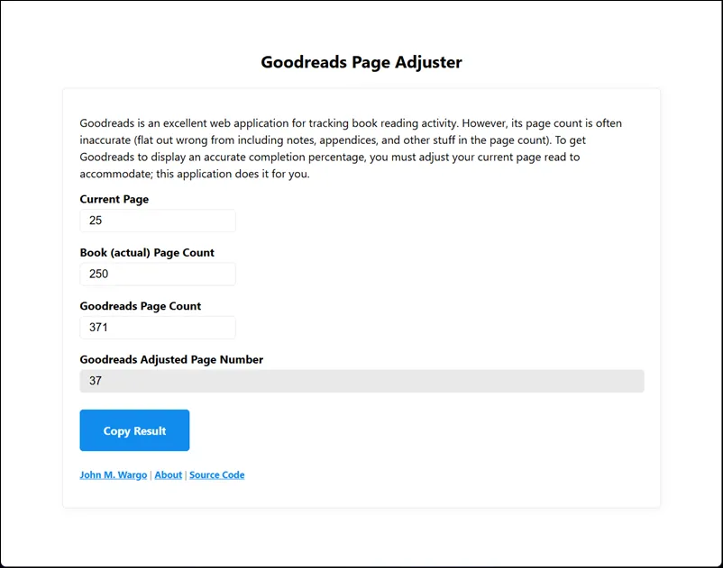 An image showing the new and improved Goodreads Page Adjuster app