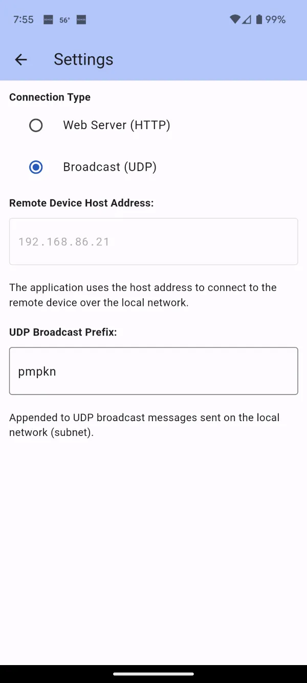 Pumpkin Controller UDP Broadcast Configuration
