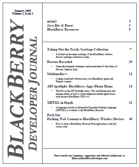 BlackBerry Developer Journal Cover