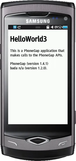 Image of a PhoneGap application running on bada