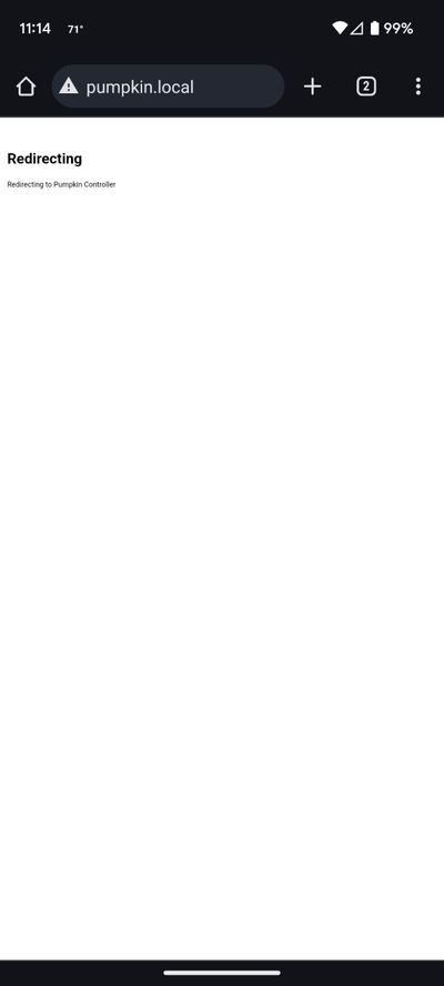 Pumpkin Controller Redirect page