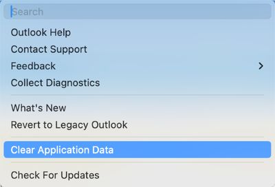 macOS Outlook Help Menu