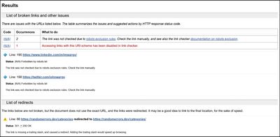 A screenshot of W3C Link Checker Results