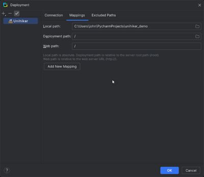 PyCharm Deployment Configuration with an SSH Configuration configured