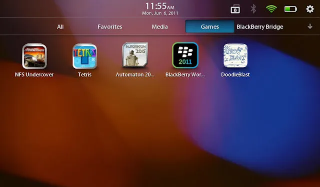 BlackBerry PlayBook Games Tab