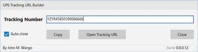 UPS Tracking URL Builder App window